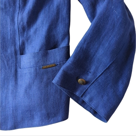 Vtg. 80s Geiger chic blue linen blazer jacket classic Tyrolean style blazer sz S - Picture 2 of 13